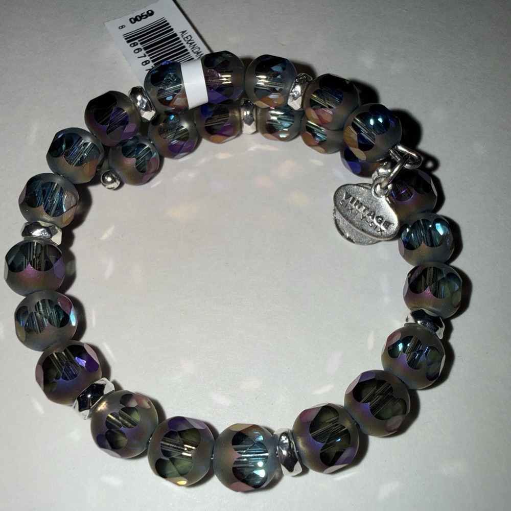 Alex and Ani Nova Wrap Galaxy Beaded Bracelet Silver Iridescent New Stackable